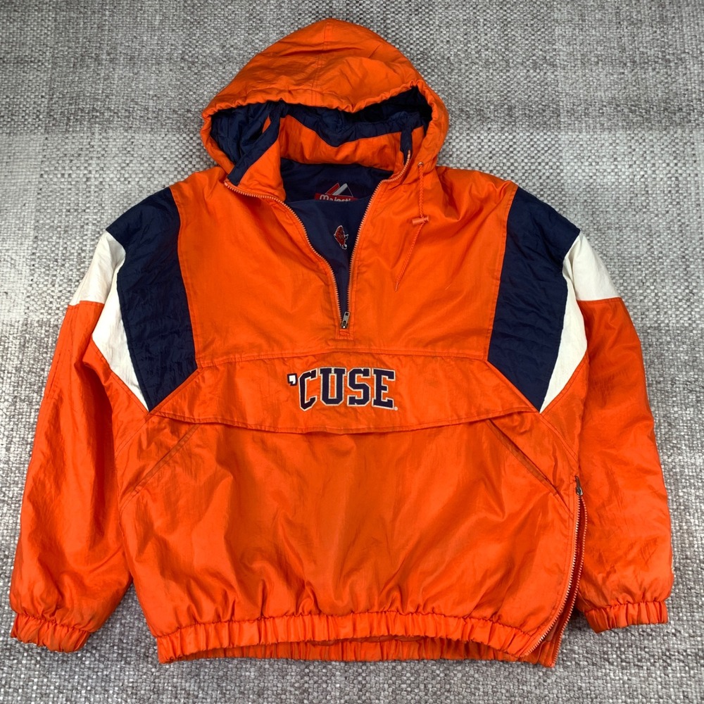 Majestic Anorak Jacket Men XL Orange Syracuse 'Cuse Vintage Quilted Pullover